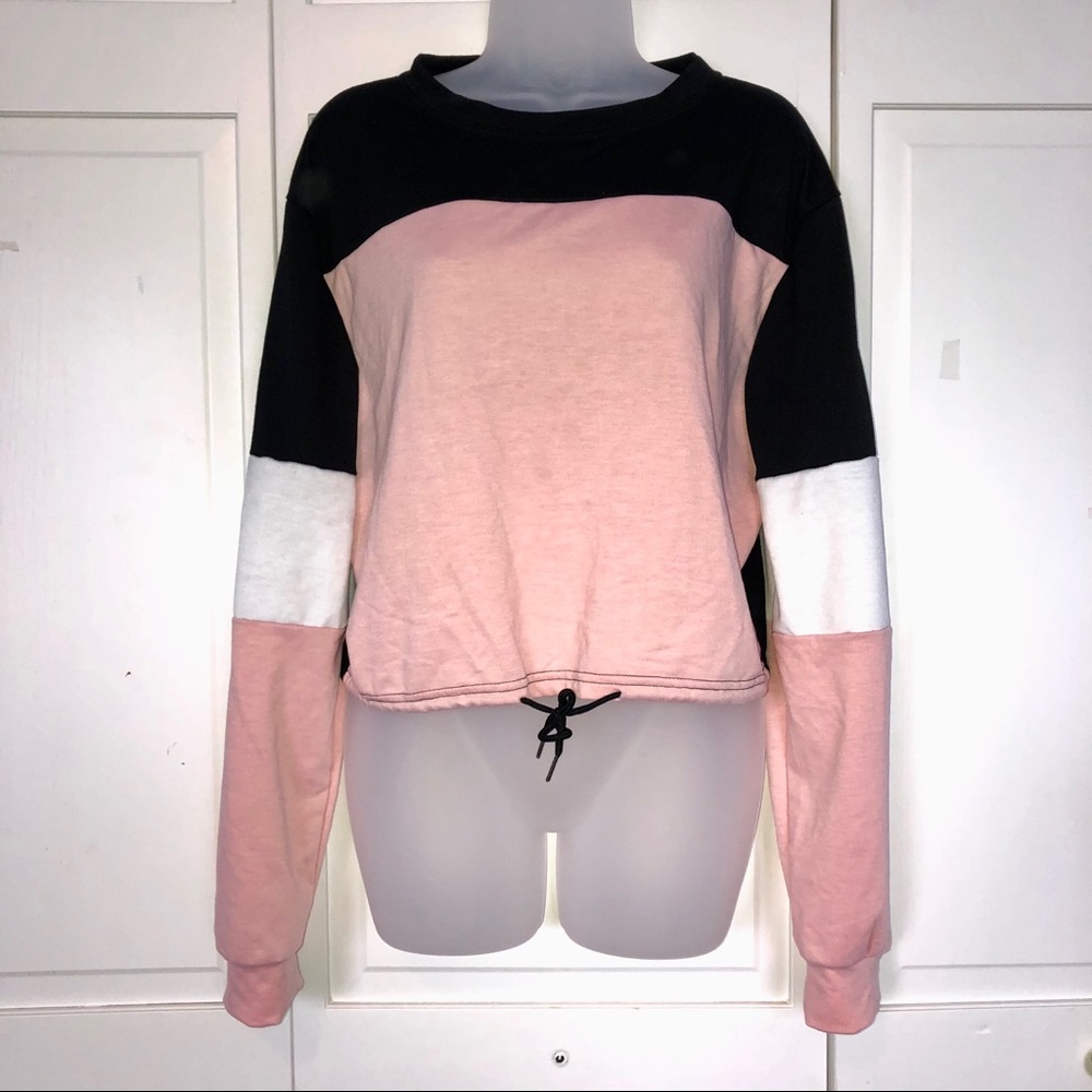 Pink Stripe Block Long Sleeve Bottom Drawstring